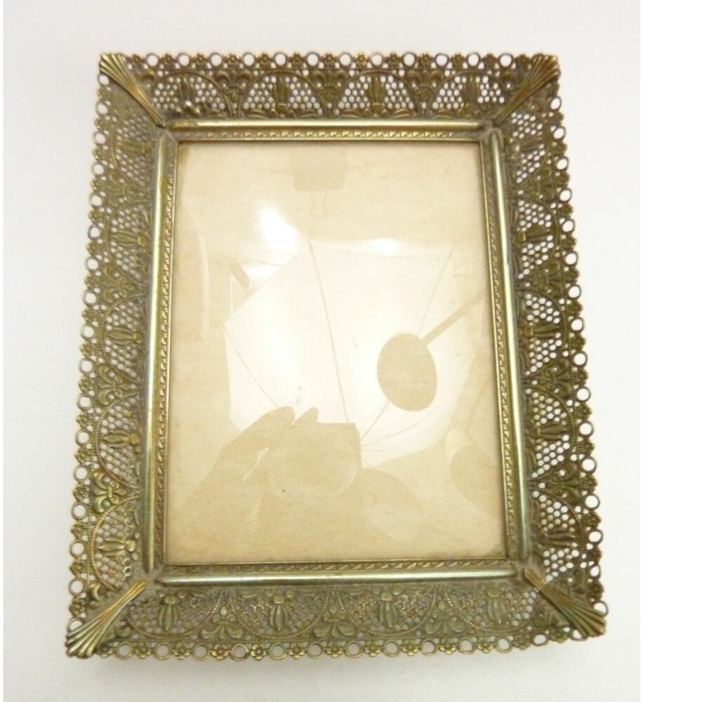 Vintage Ornate Miniature Boudoir Picture Frame Gold Tone Metal Wall Hanging 4x5
